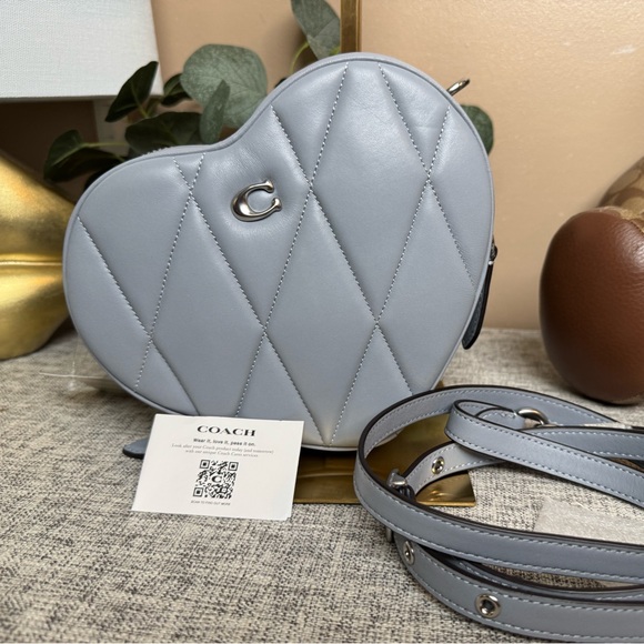 Coach Heart Leather Crossbody Bag ,Grey Blue Women's Bag - Picture 2 of 5